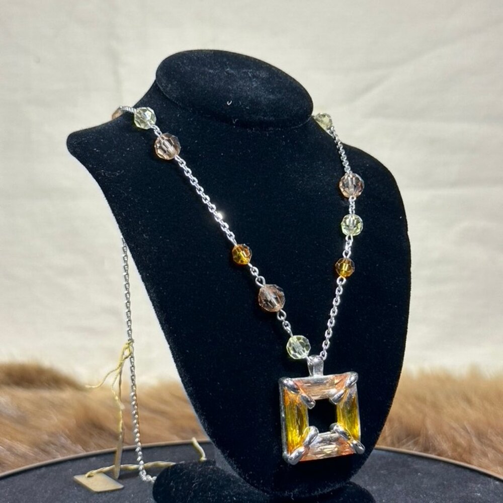 Long Pendant Necklace with Amber Crystal – 30" Chain - Picture 3 of 3